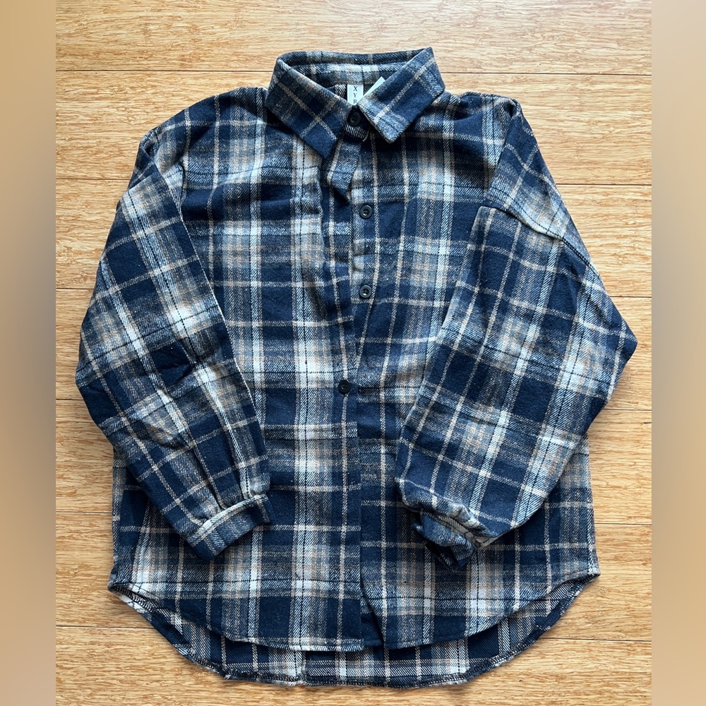 Brushed flannel plaid shirt, oversized fit, one size. - Picture 2 of 3